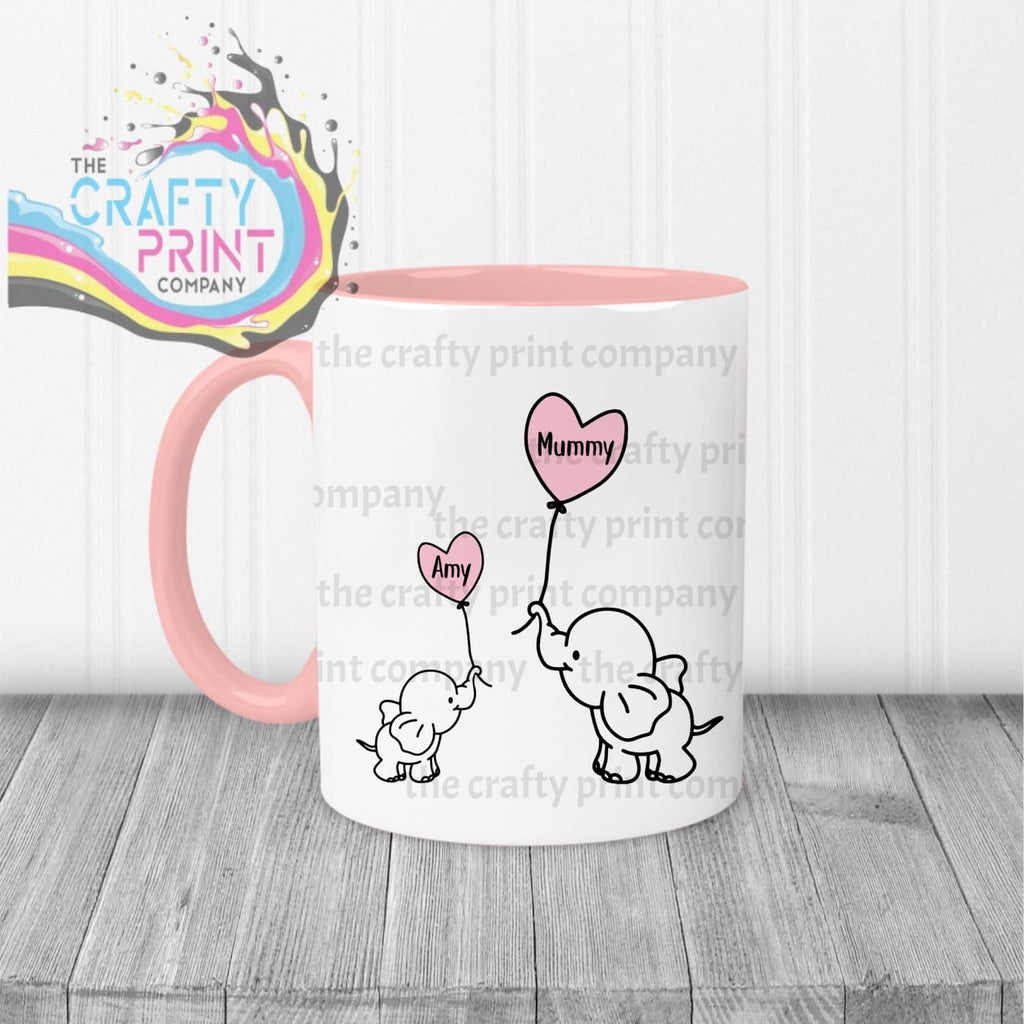 Elephant Mommy & Baby Mug - Pink Handle Inner - Mugs
