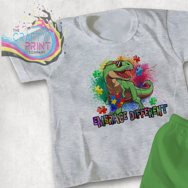 Embrace Different Autism Dinosaur Children’s T-shirt - Grey