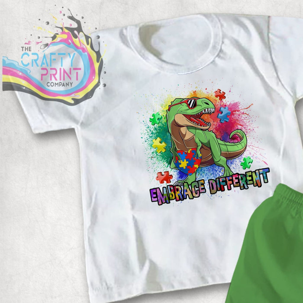 Embrace Different Autism Dinosaur Children’s T-shirt - White