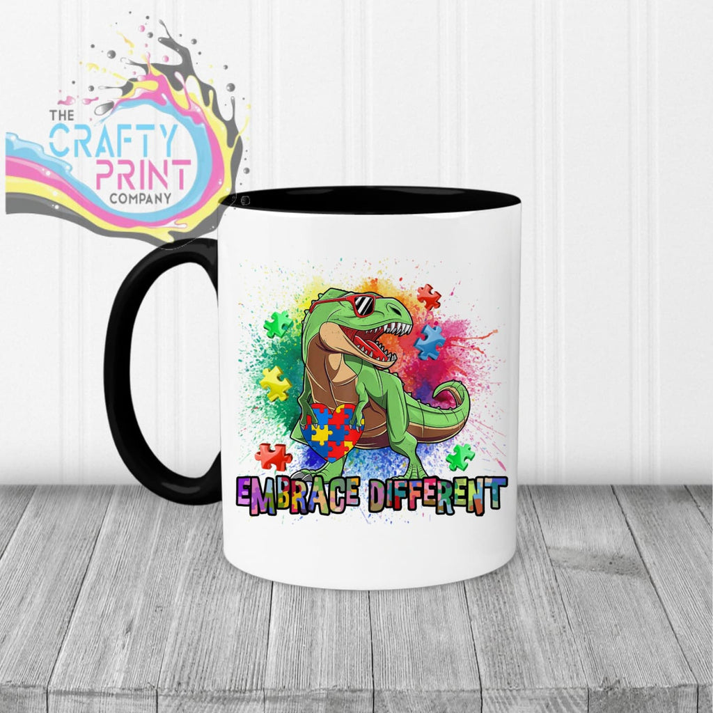 Embrace Different Autism Dinosaur Mug - Black Handle & Inner