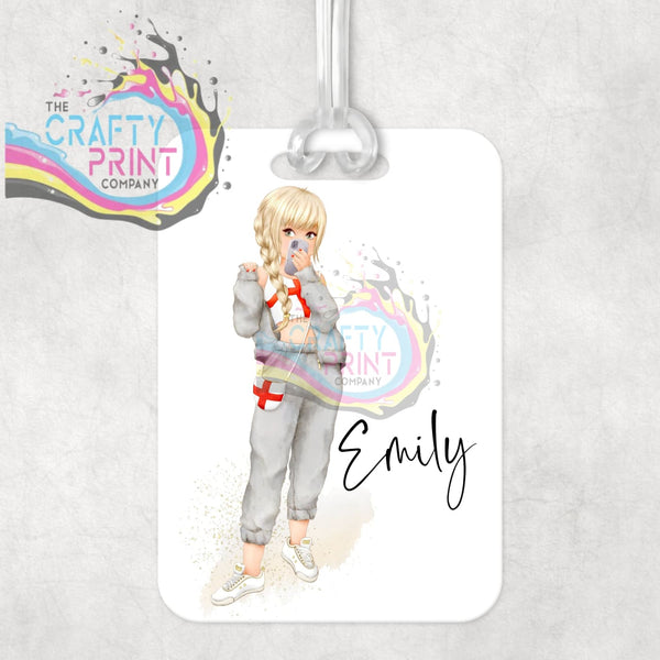 England Girl Bag / Luggage Tag - Blonde Hair - Green Eyes -