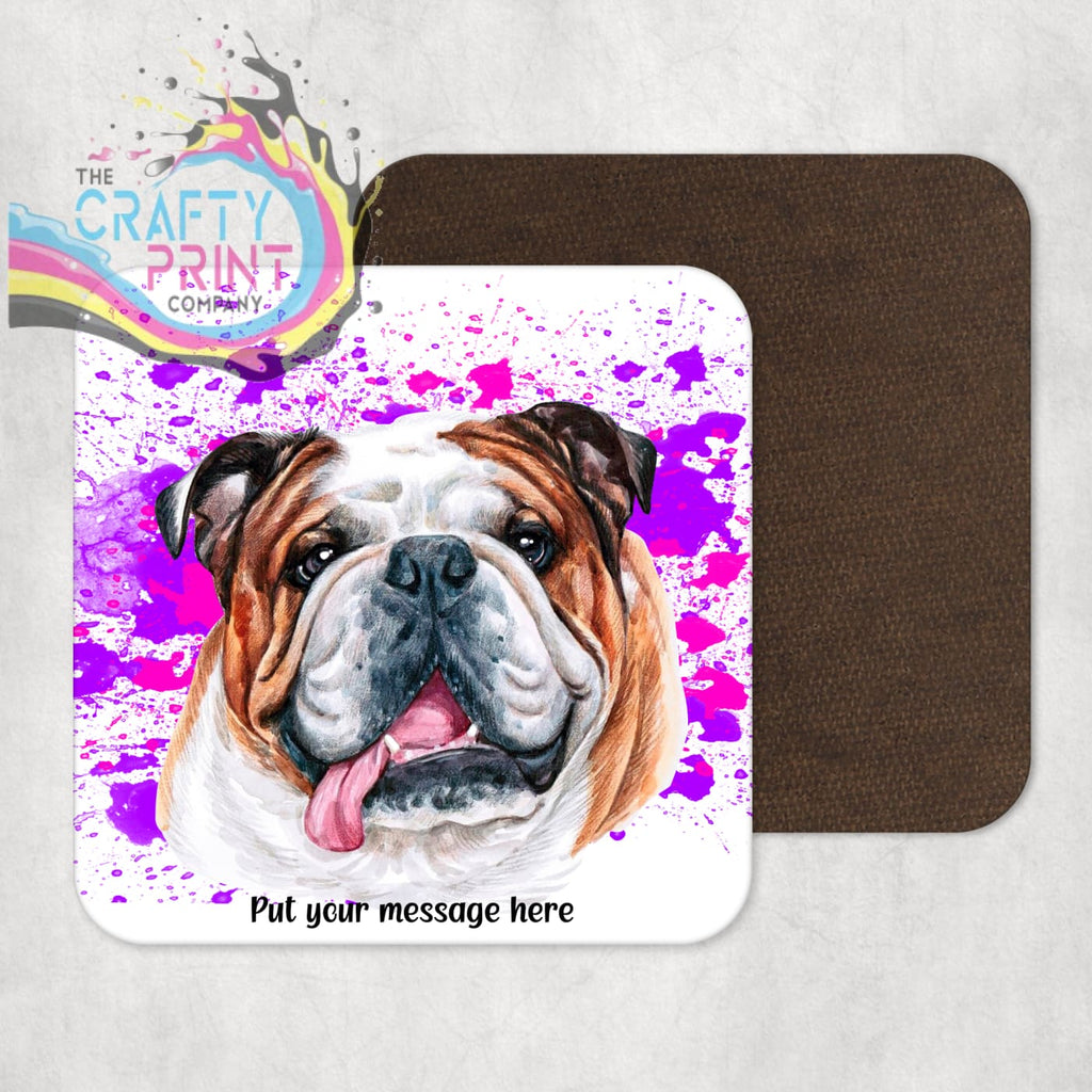 English Bulldog Paint Splatter Personalised Coaster - Pink -