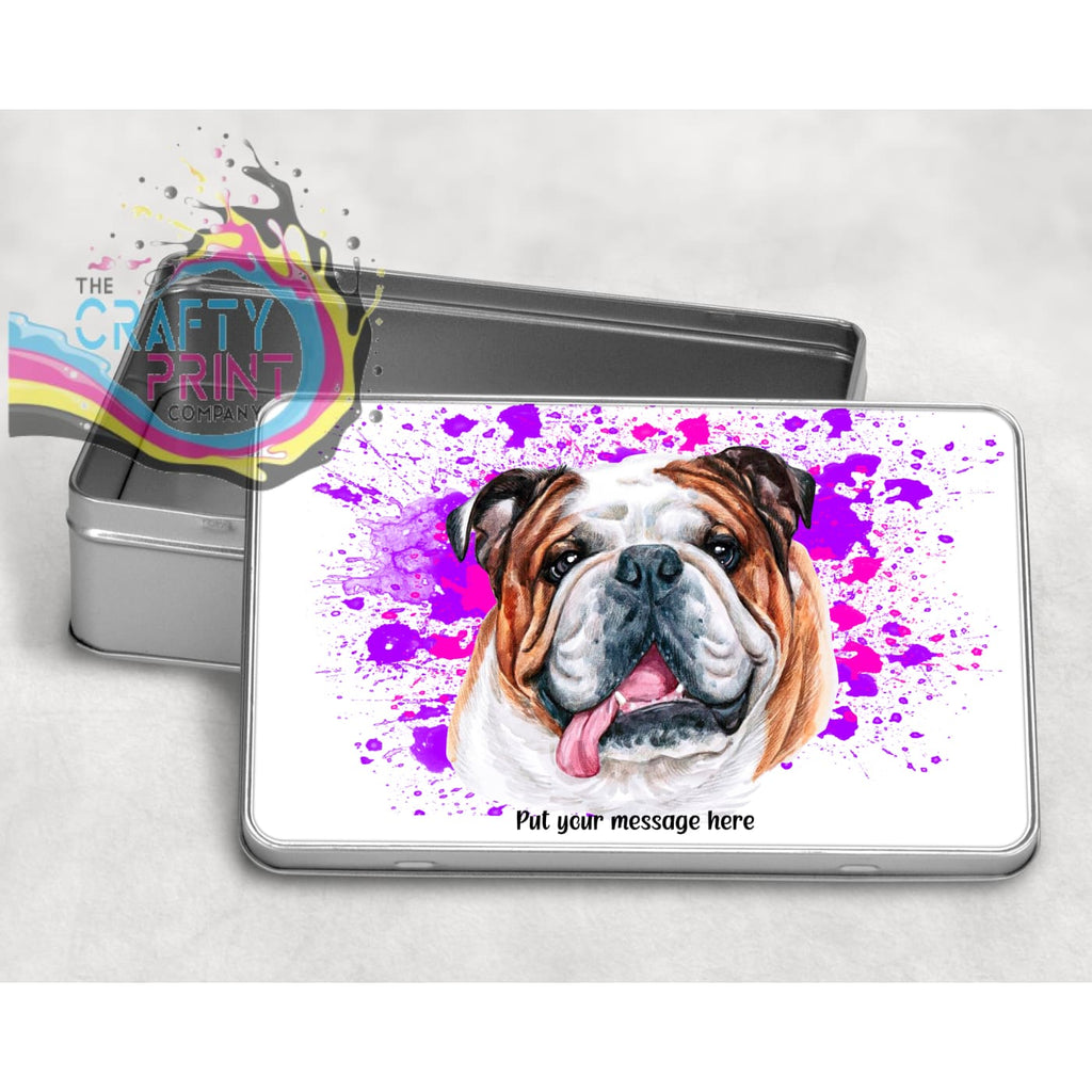 English Bulldog Paint Splatter Personalised Metal Tin - Pink