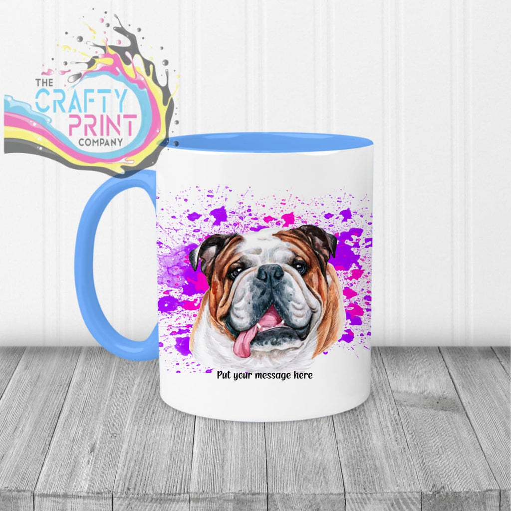 English Bulldog Paint Splatter Personalised Mug - Blue