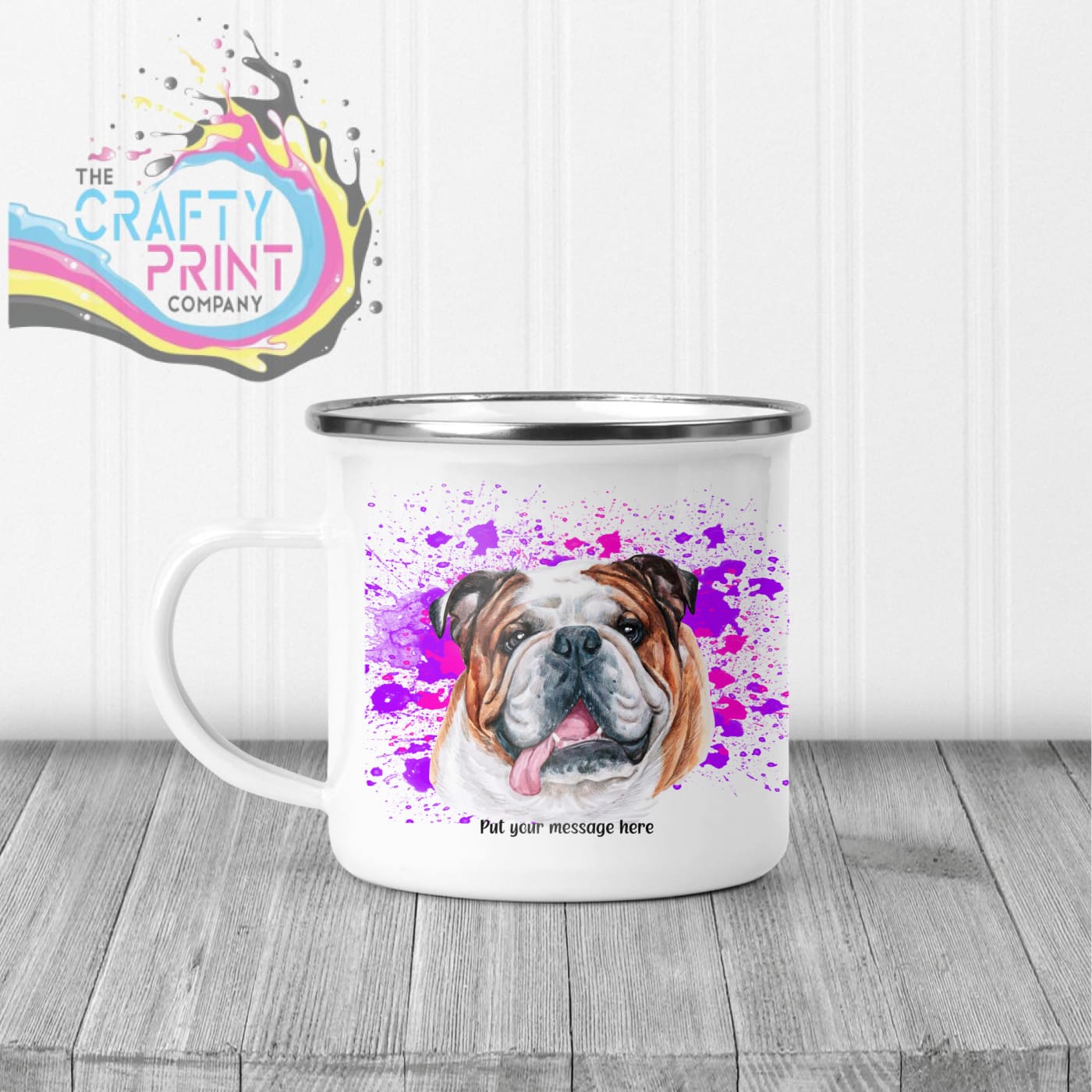 English Bulldog Paint Splatter Personalised Mug - Enamel