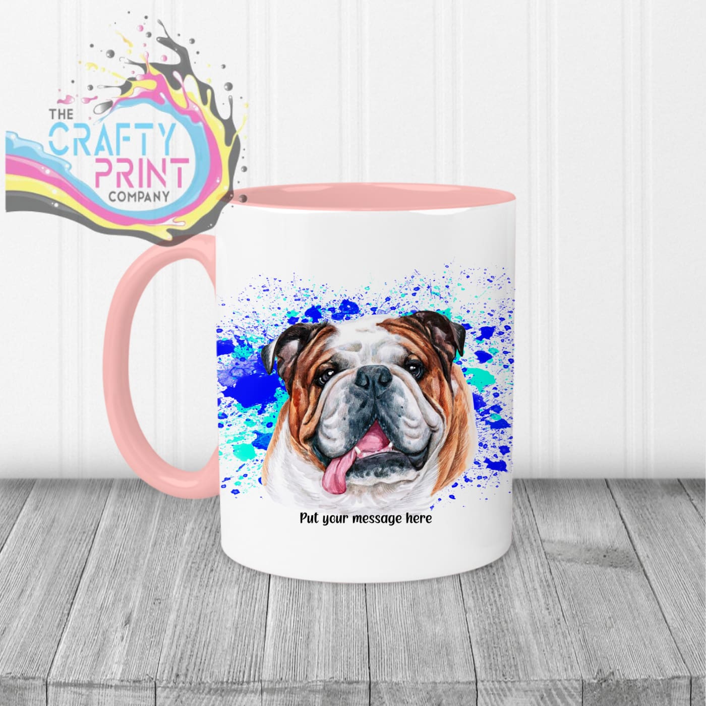 English Bulldog Paint Splatter Personalised Mug - Pink
