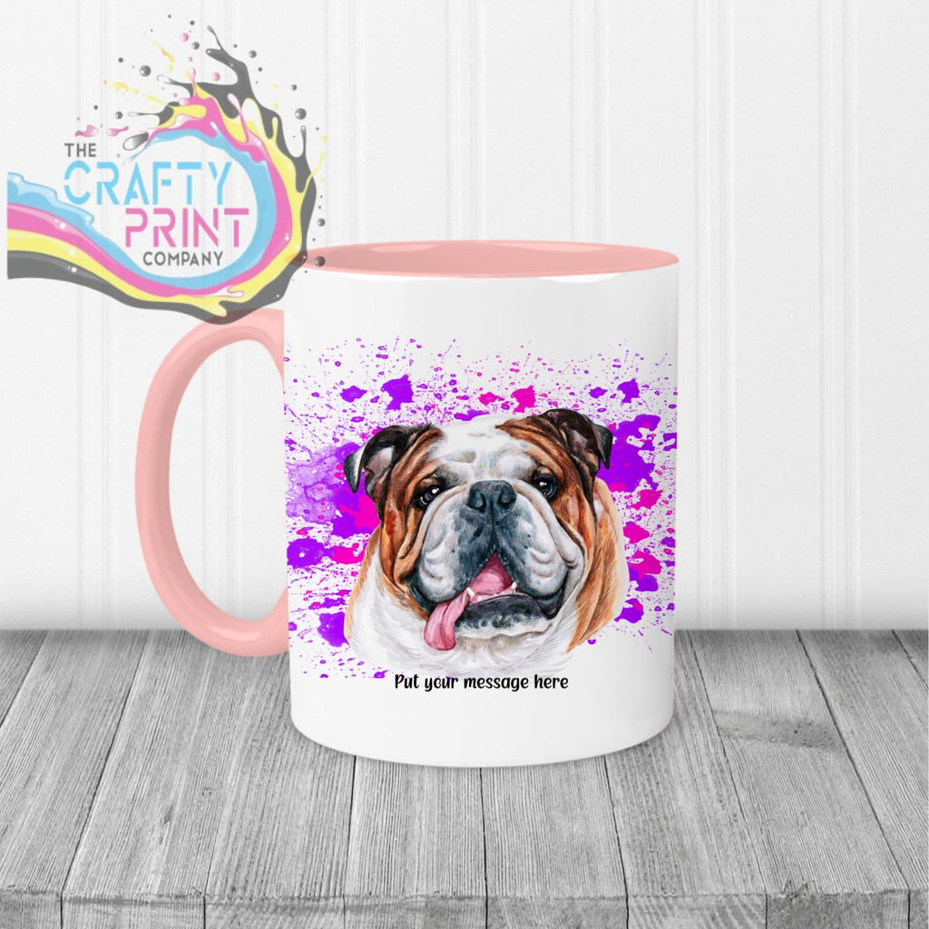 English Bulldog Paint Splatter Personalised Mug - Pink