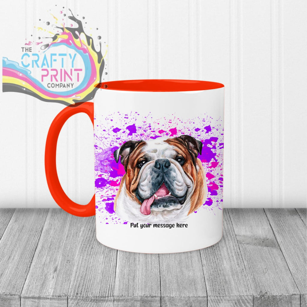 English Bulldog Paint Splatter Personalised Mug - Red Handle