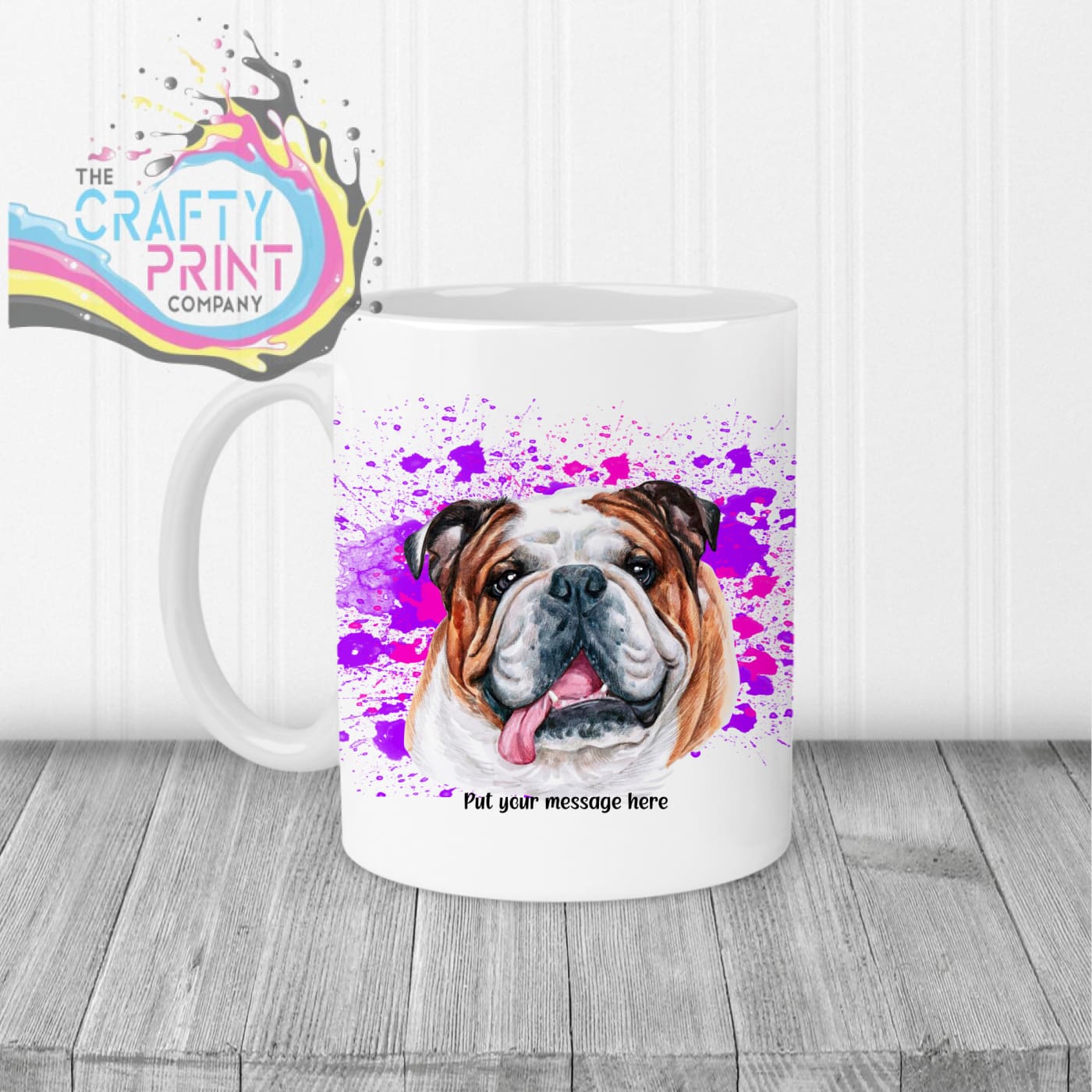 English Bulldog Paint Splatter Personalised Mug - White