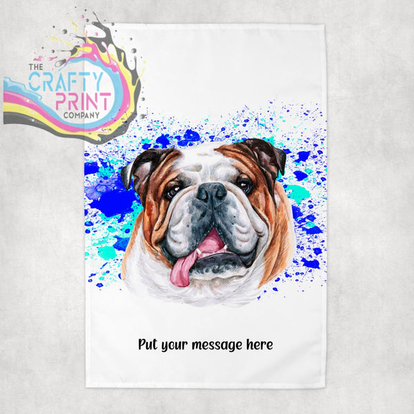 English Bulldog Paint Splatter Personalised Tea Towel
