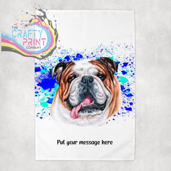 English Bulldog Paint Splatter Personalised Tea Towel - Blue