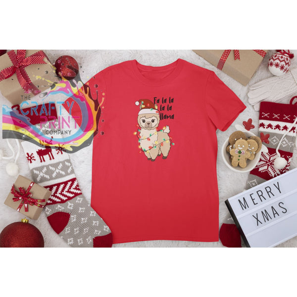 Fa La Llama Christmas T-shirt - Red - Shirts & Tops