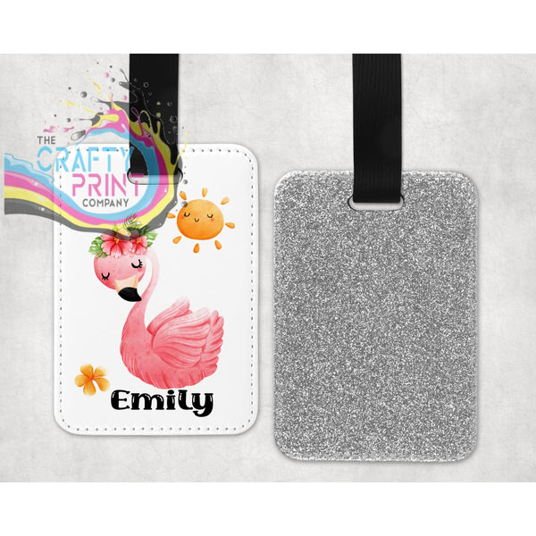 Flamingo Sun Glitter Bag Tag - Silver - Luggage Tags