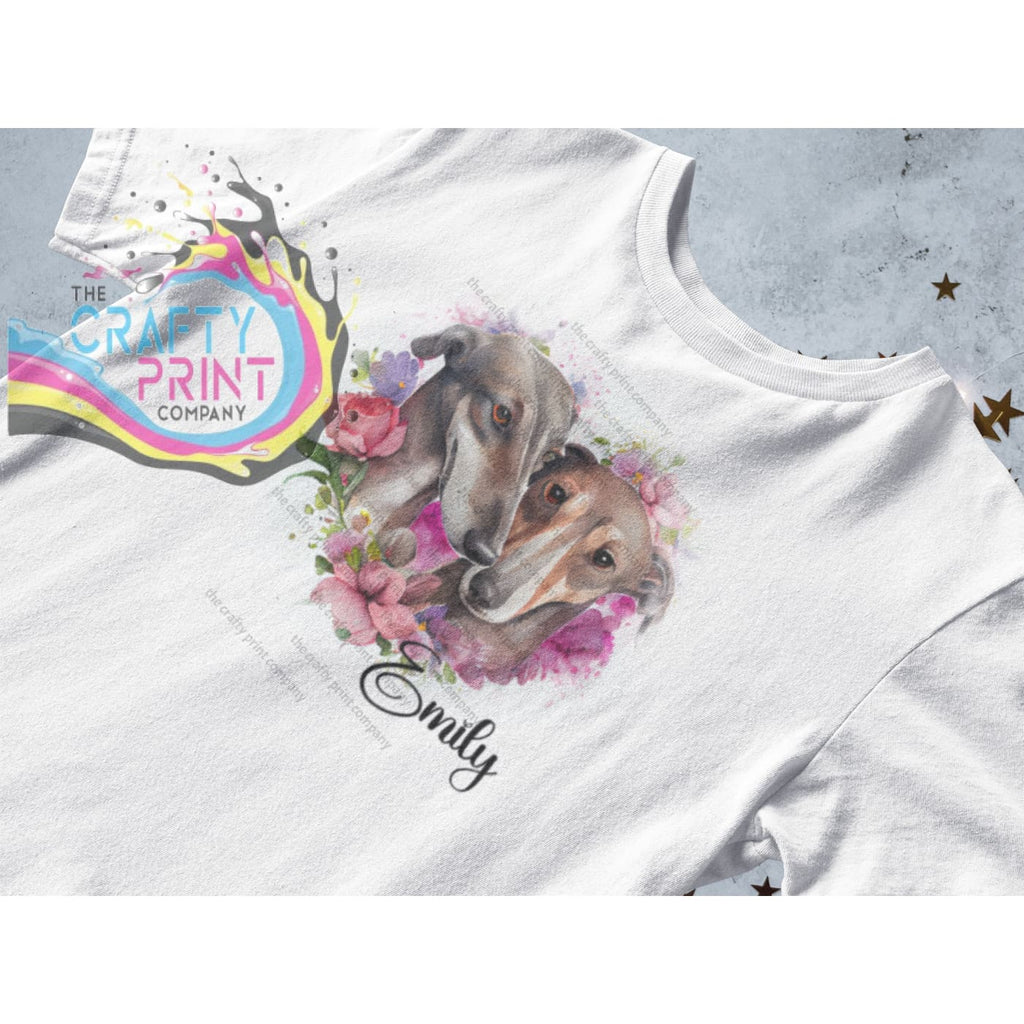 Floral Greyhounds Personalised T-shirt - White - Shirts &