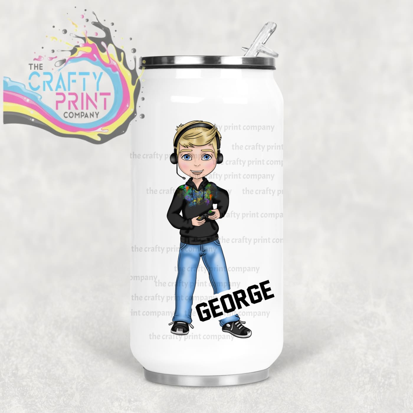 Gamer Boy Black Hoodie Personalised Coke Can Bottle
