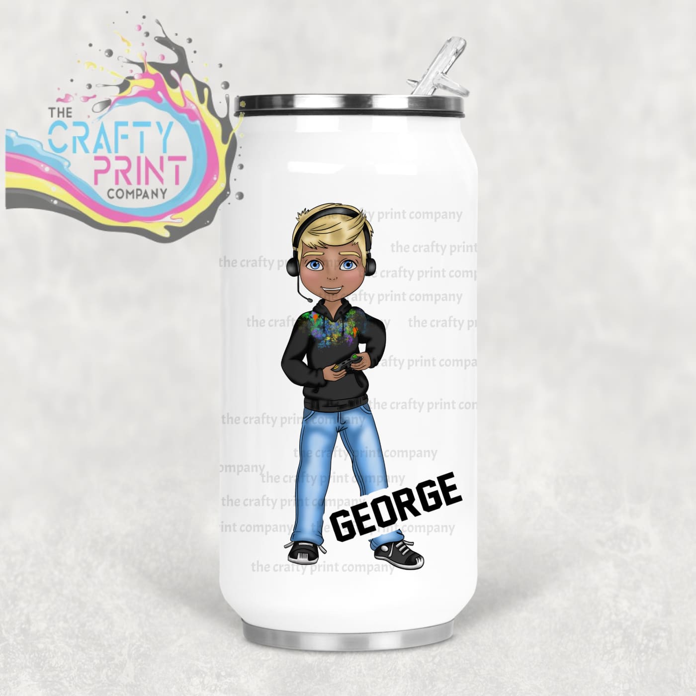 Gamer Boy Black Hoodie Personalised Coke Can Bottle