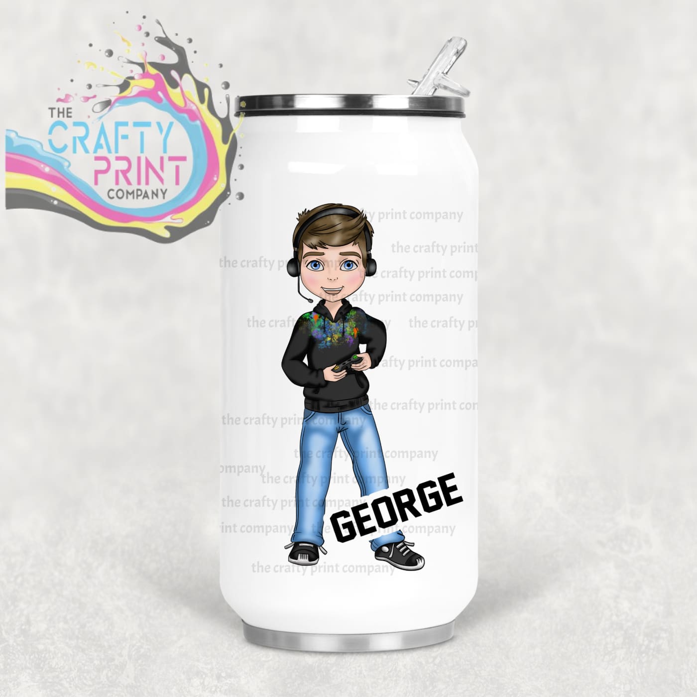 Gamer Boy Black Hoodie Personalised Coke Can Bottle