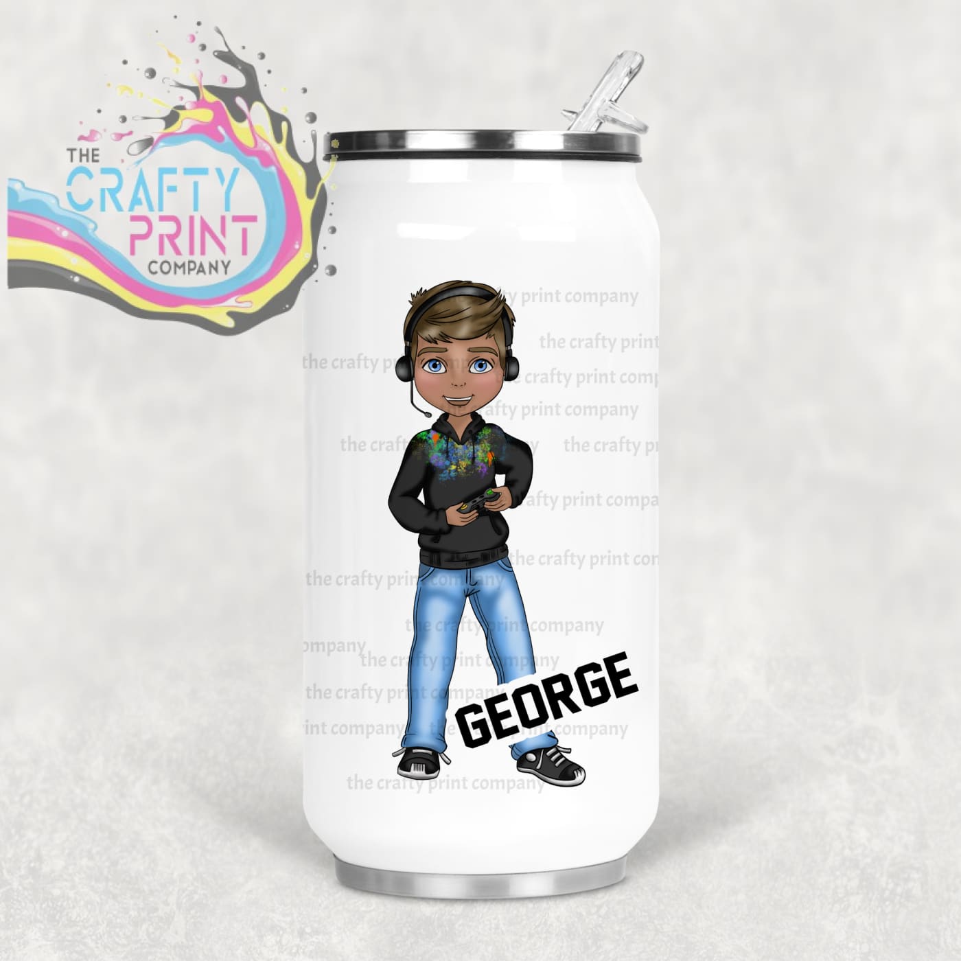 Gamer Boy Black Hoodie Personalised Coke Can Bottle