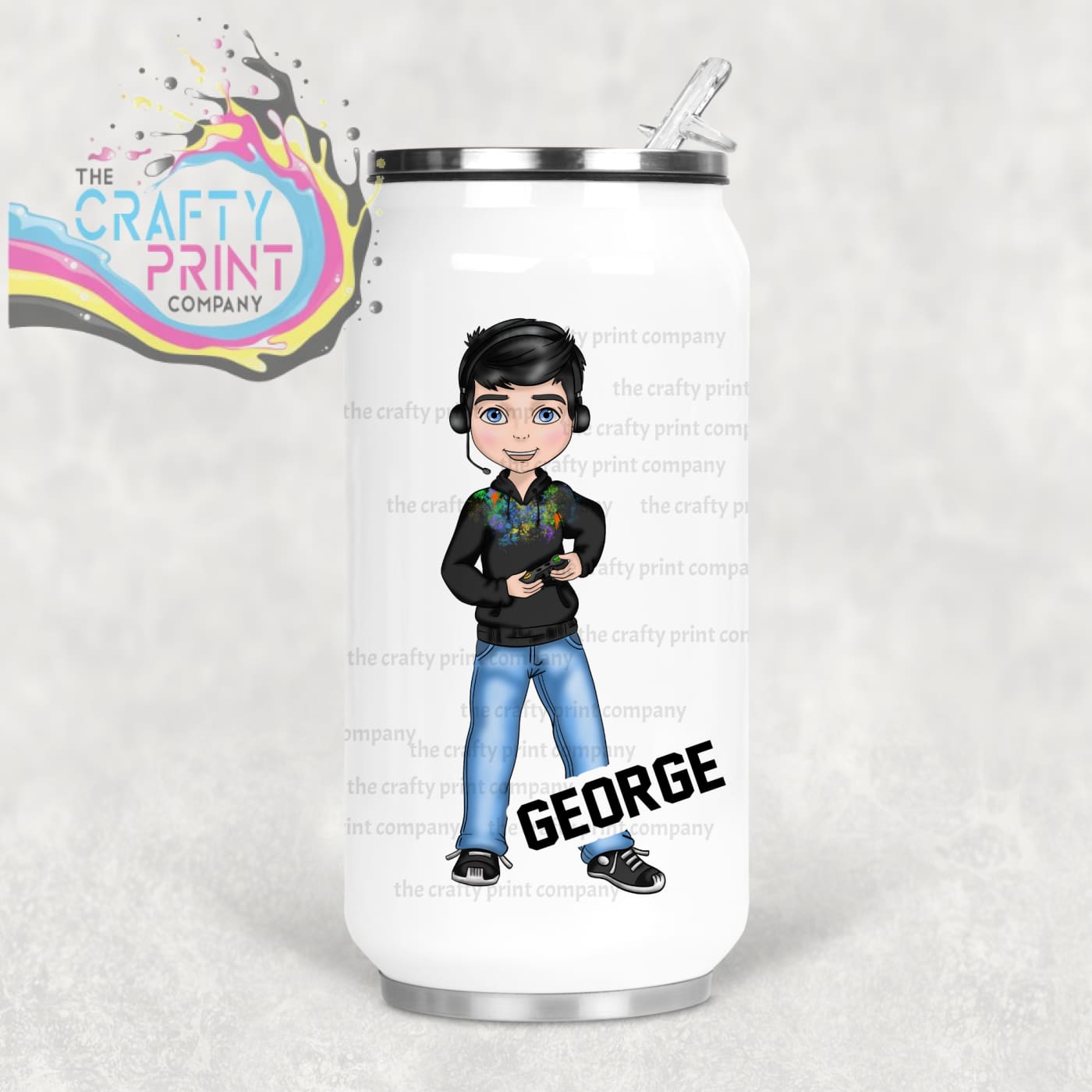 Gamer Boy Black Hoodie Personalised Coke Can Bottle