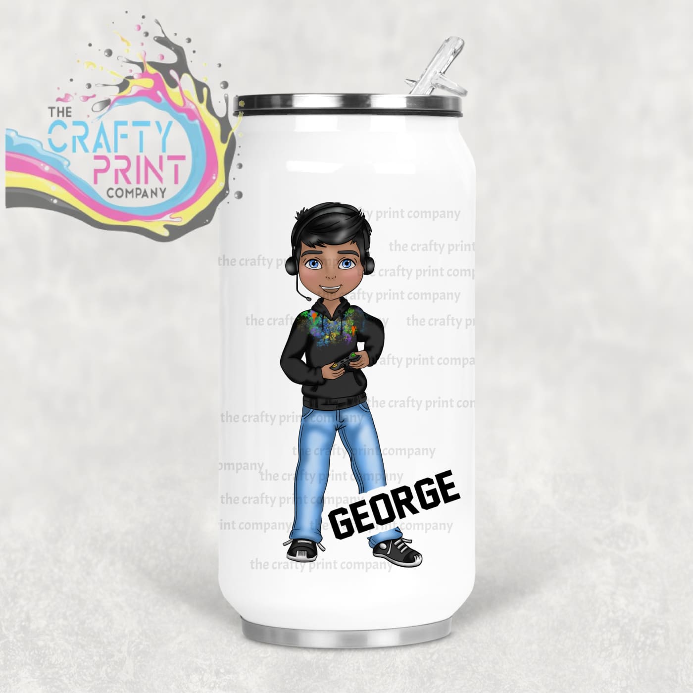 Gamer Boy Black Hoodie Personalised Coke Can Bottle