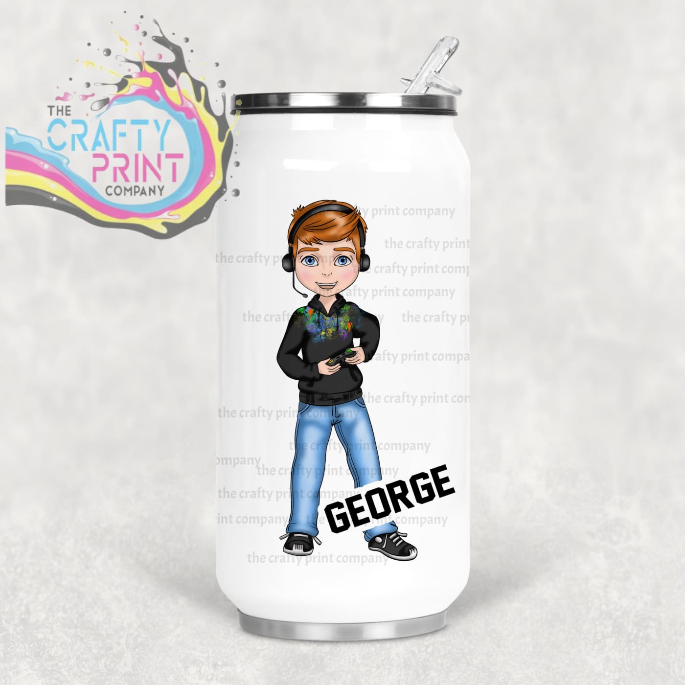 Gamer Boy Black Hoodie Personalised Coke Can Bottle