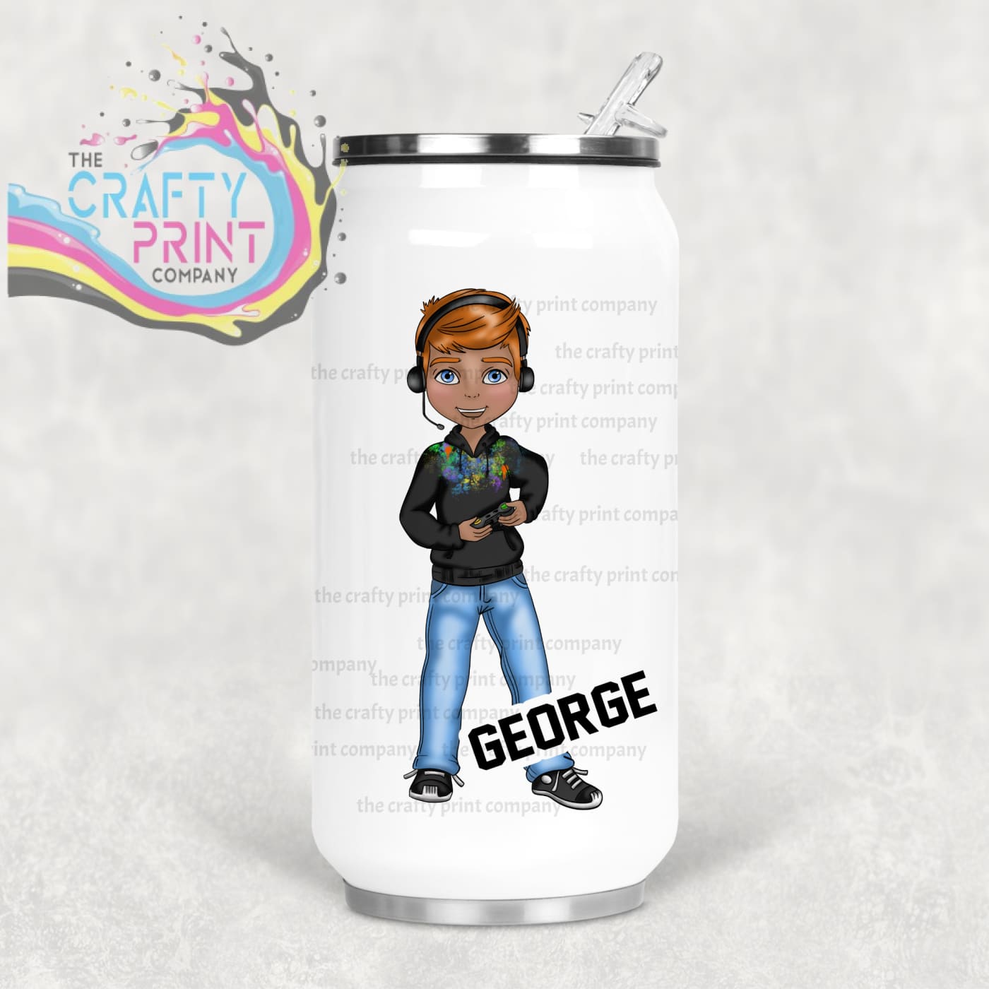 Gamer Boy Black Hoodie Personalised Coke Can Bottle