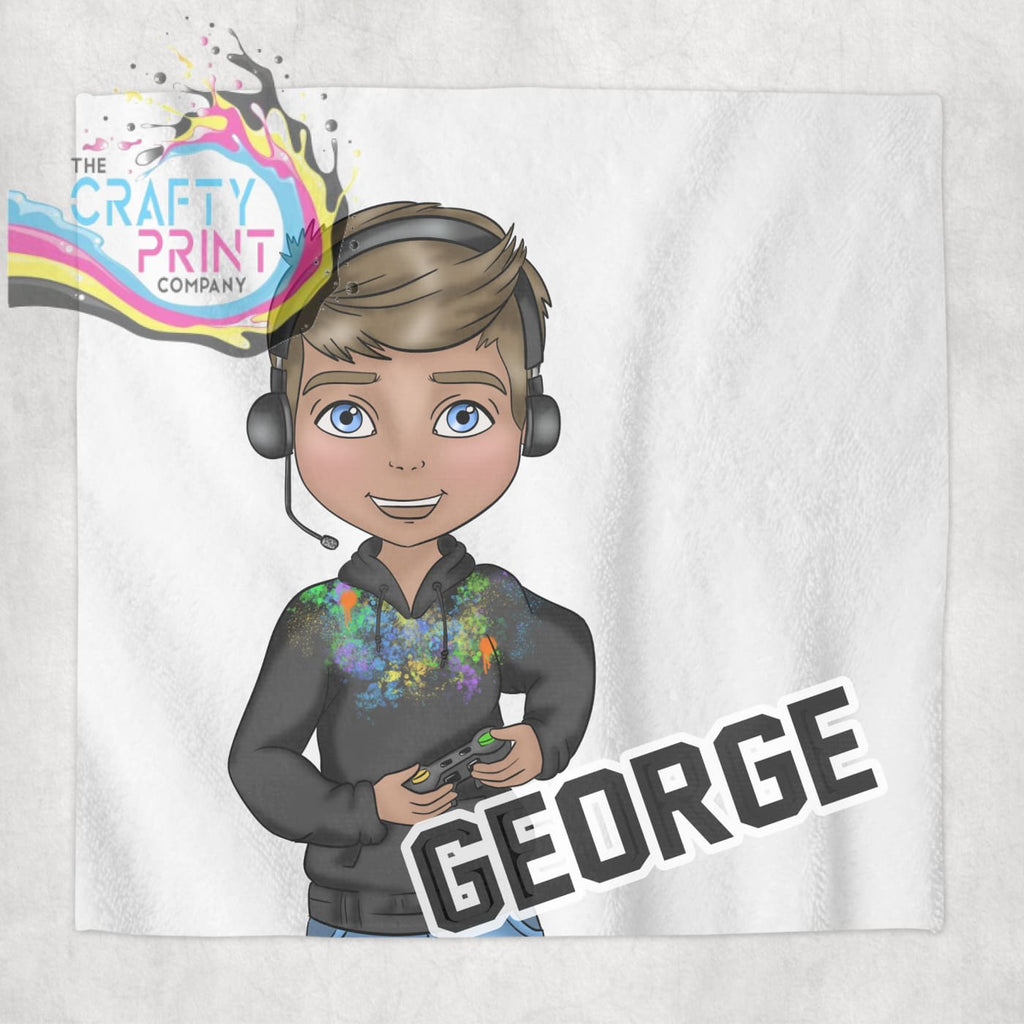 Gamer Boy Black Hoodie Personalised Face Cloth - Brown Hair
