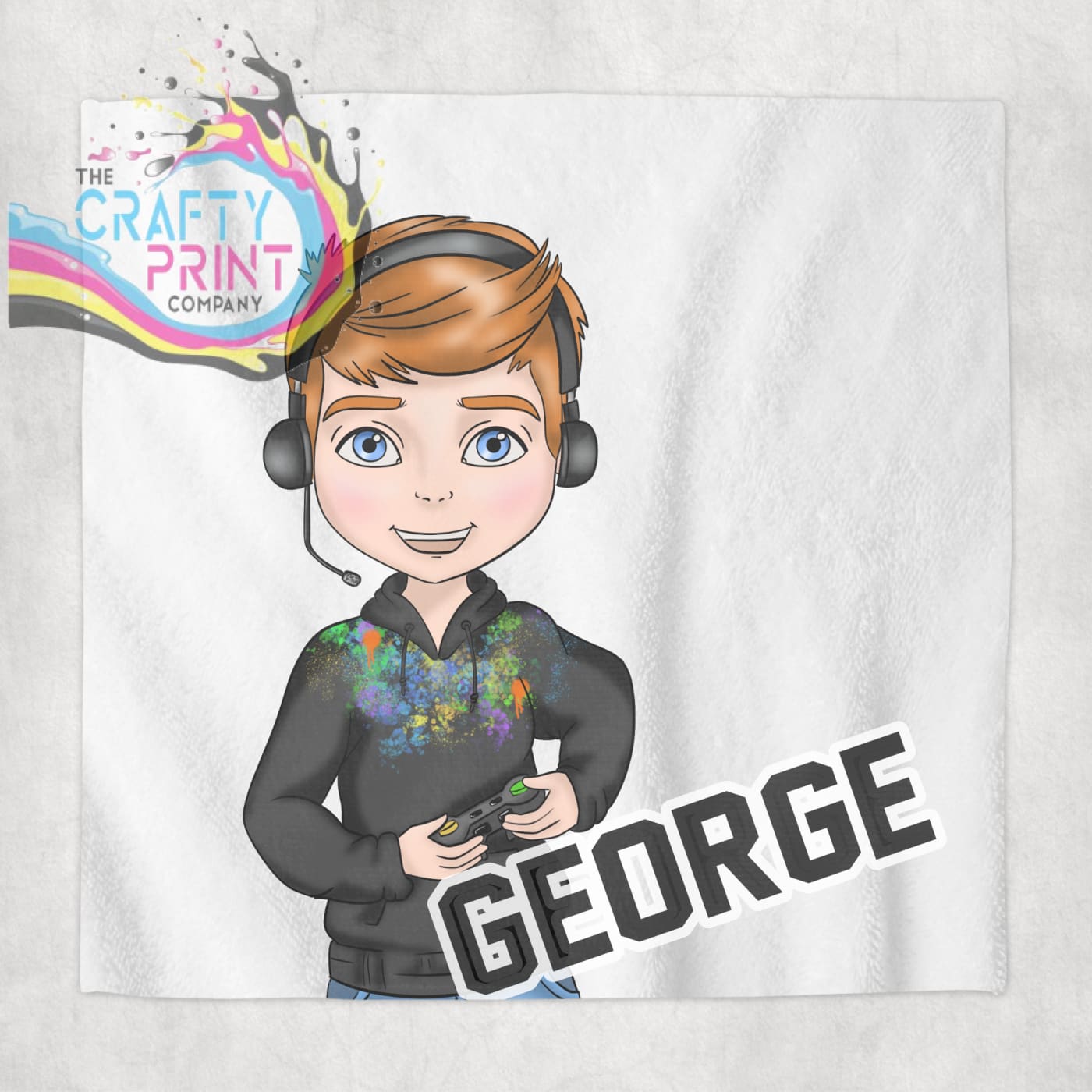 Gamer Boy Black Hoodie Personalised Face Cloth - Red Hair
