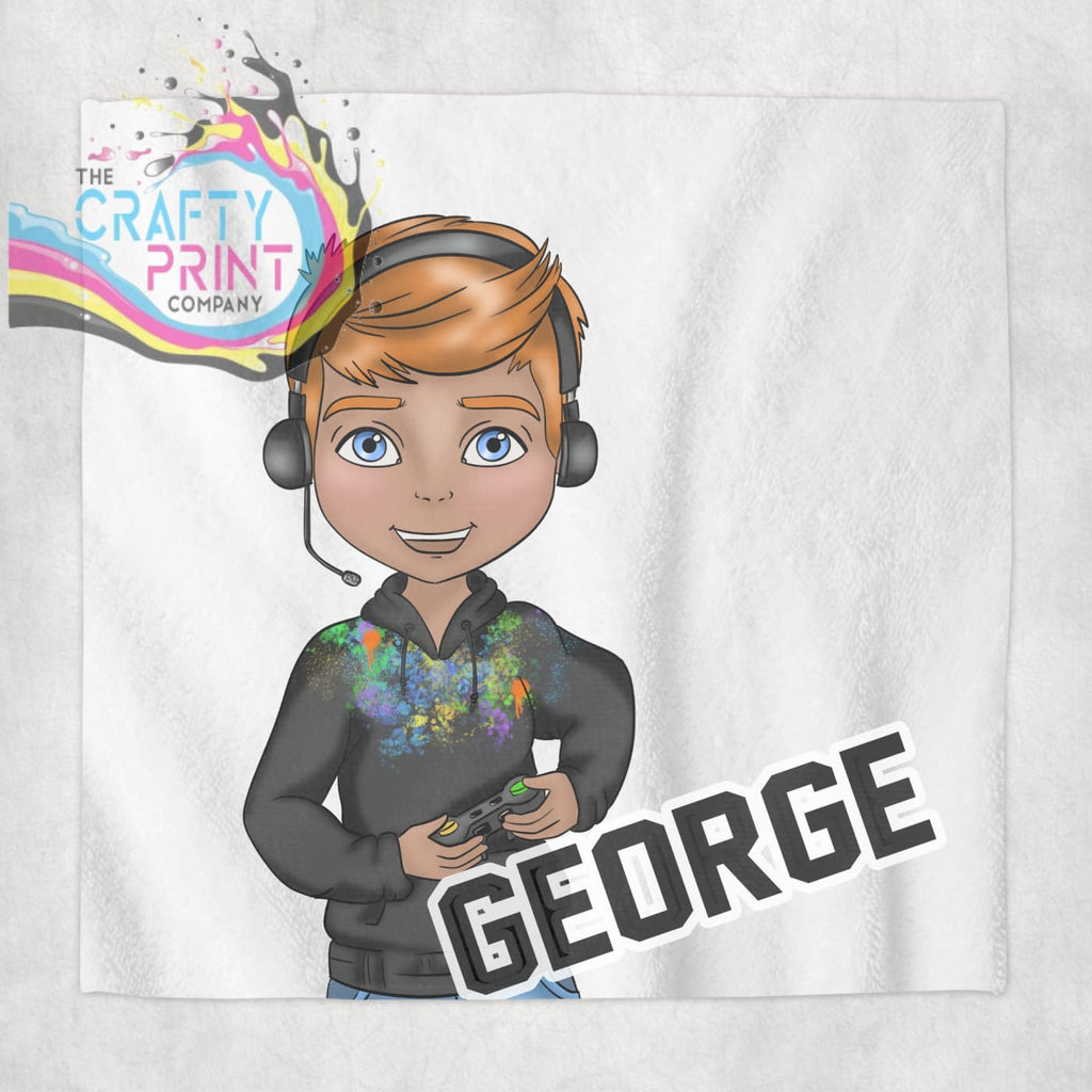 Gamer Boy Black Hoodie Personalised Face Cloth - Red Hair