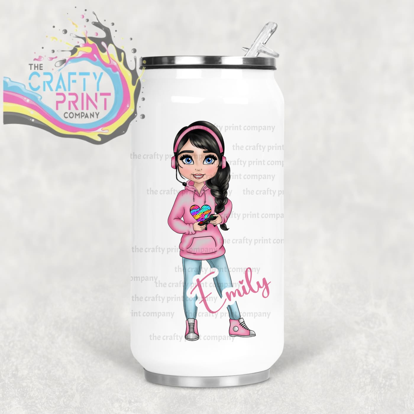 Gamer Girl Pink Personalised Coke Can Bottle with Straw -