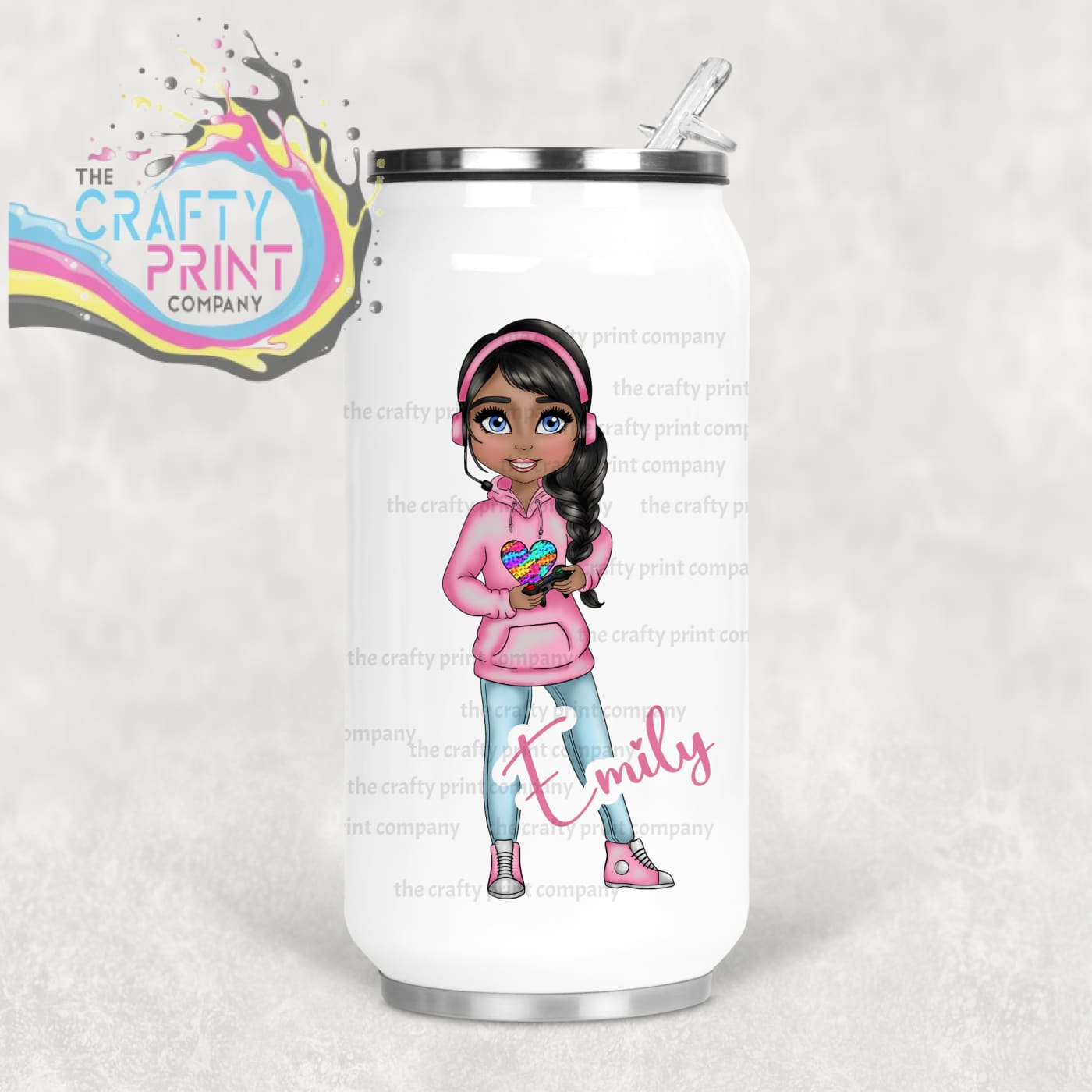Gamer Girl Pink Personalised Coke Can Bottle with Straw -
