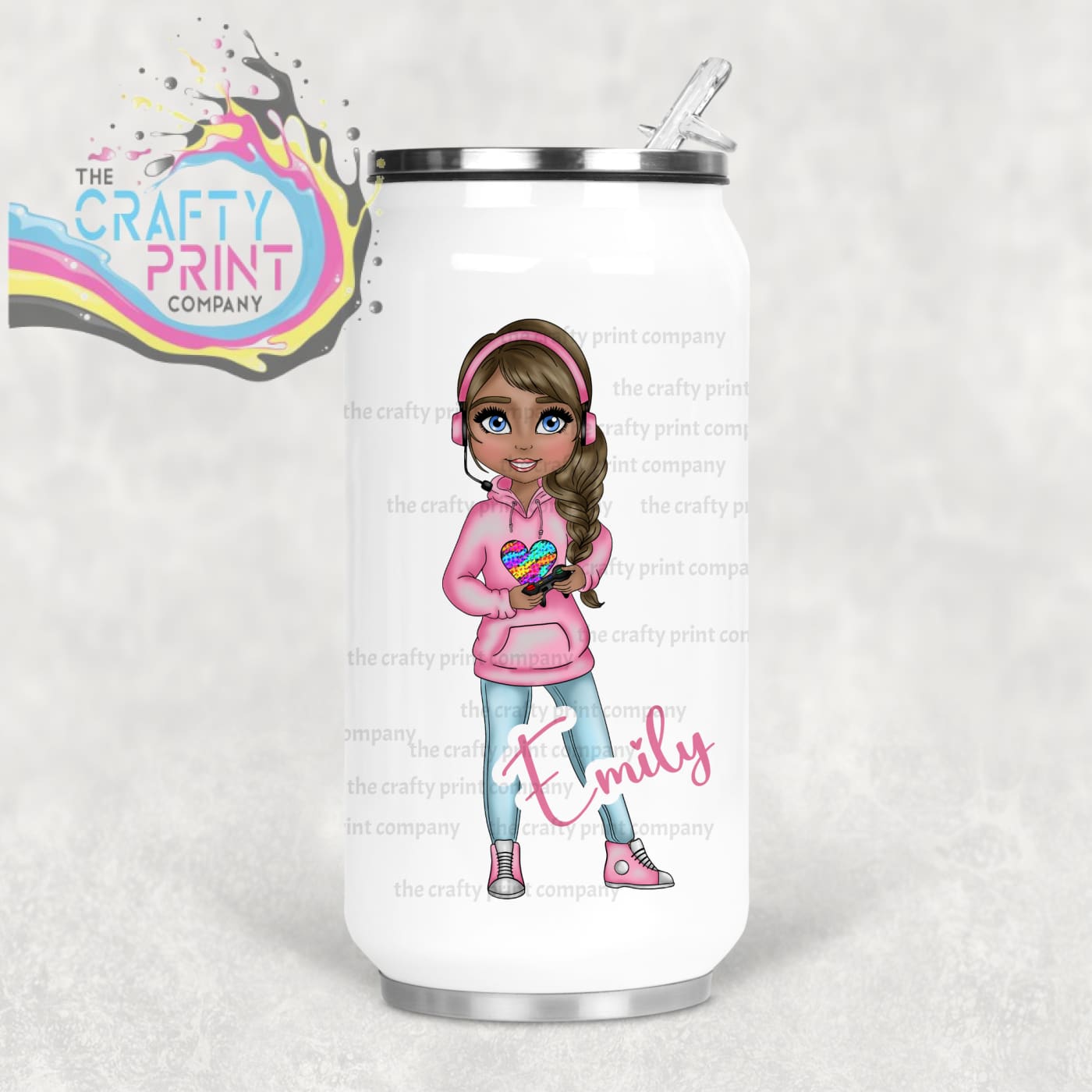 Gamer Girl Pink Personalised Coke Can Bottle with Straw -