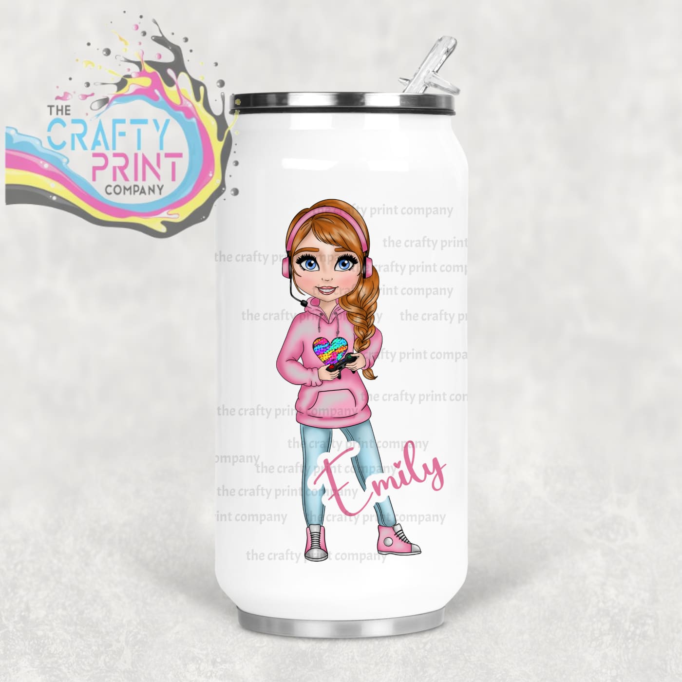 Gamer Girl Pink Personalised Coke Can Bottle with Straw -
