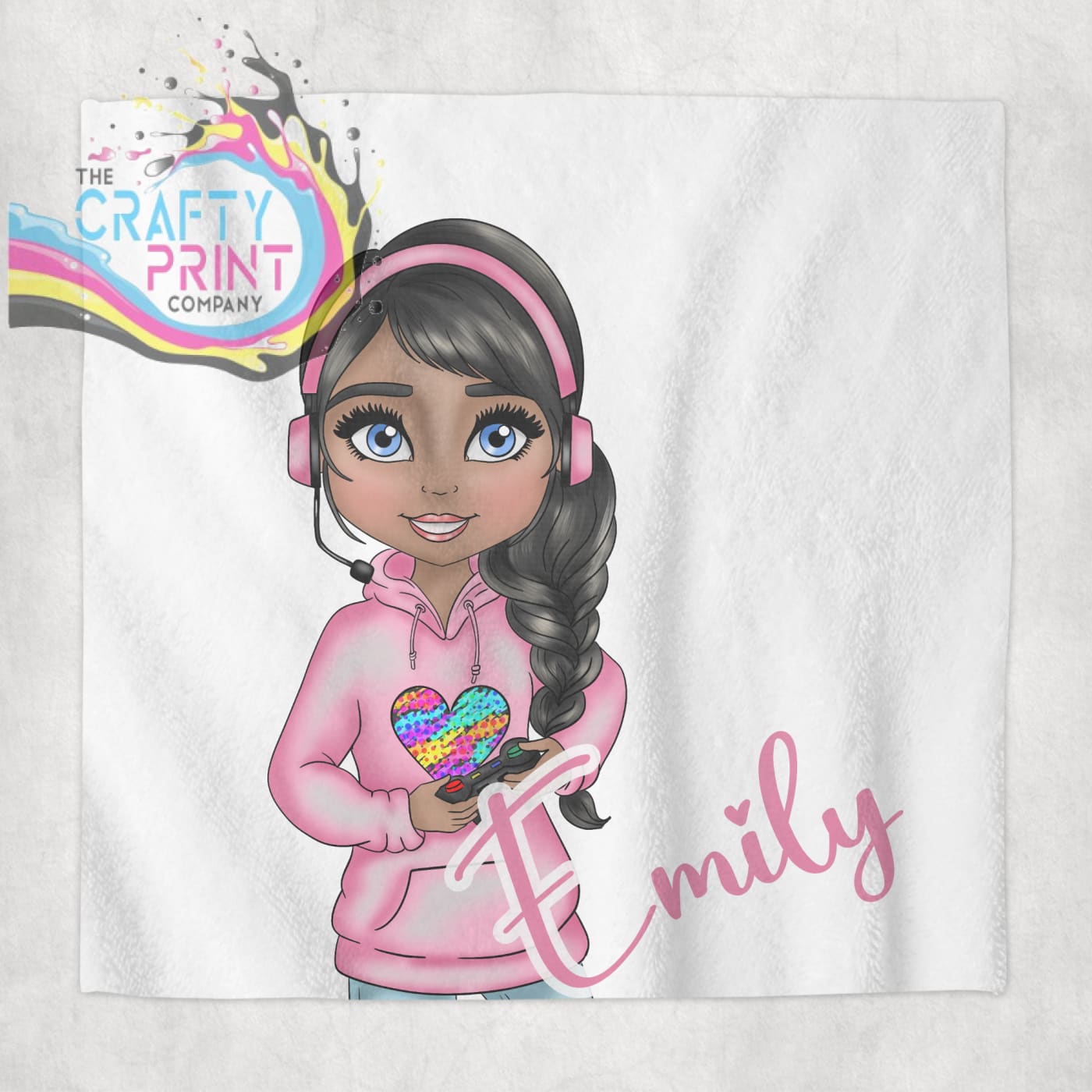 Gamer Girl Pink Personalised Face Cloth - Black Hair Dark