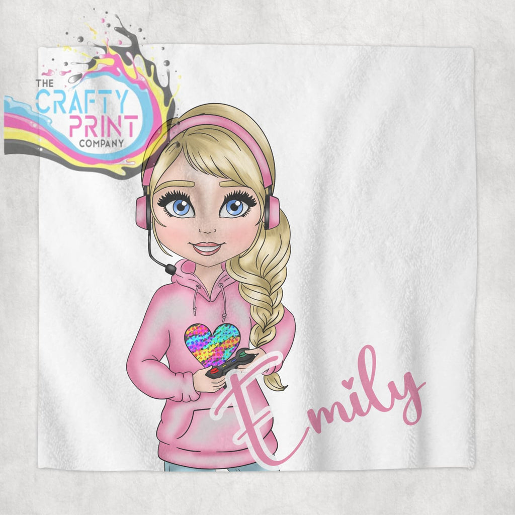 Gamer Girl Pink Personalised Face Cloth - Blonde Hair / Blue