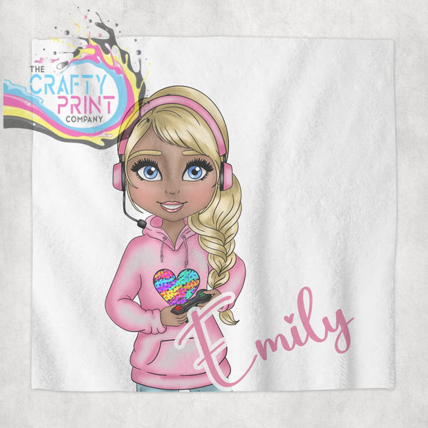 Gamer Girl Pink Personalised Face Cloth - Blonde Hair Dark