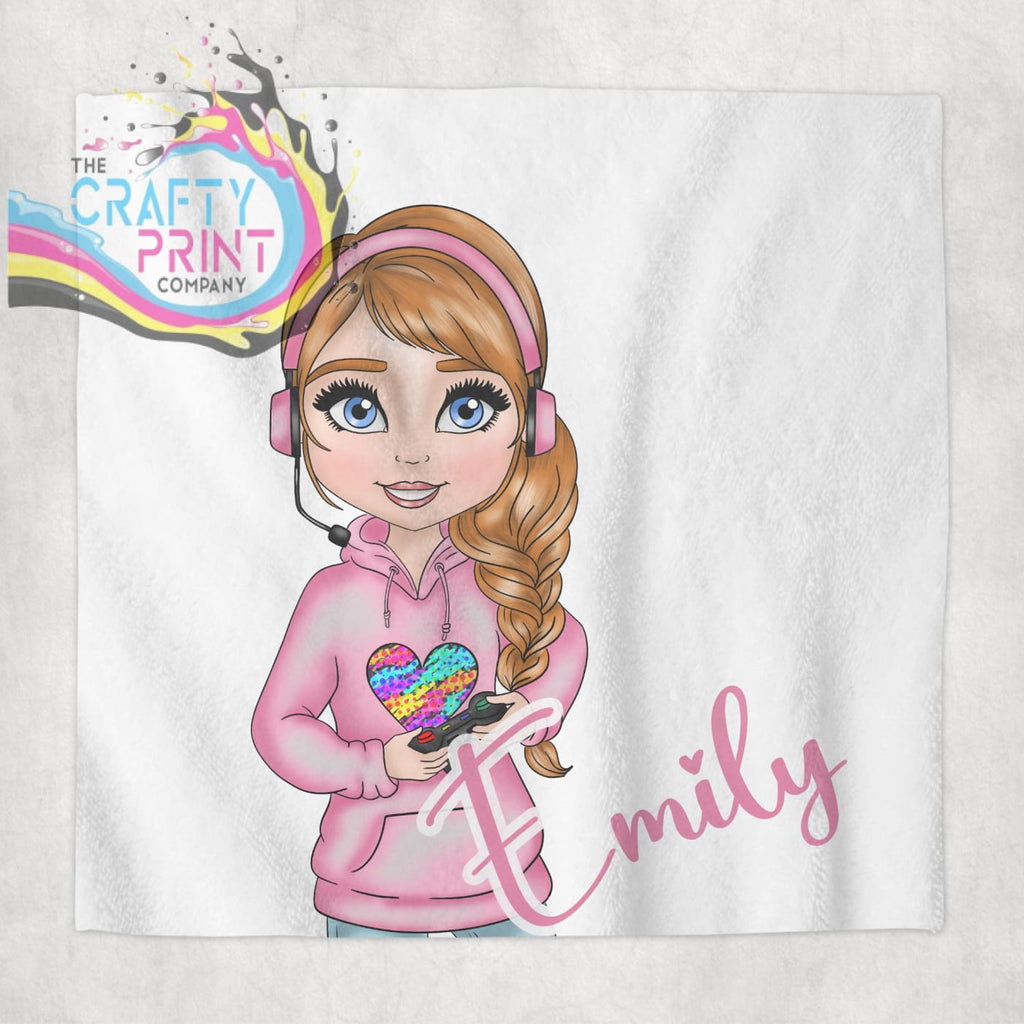 Gamer Girl Pink Personalised Face Cloth - Red Hair / Blue