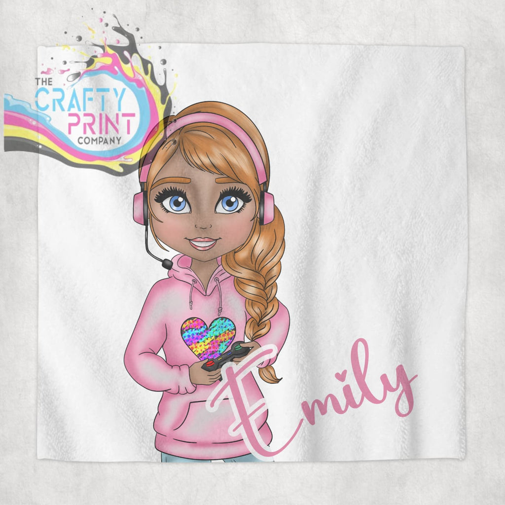 Gamer Girl Pink Personalised Face Cloth - Red Hair Dark