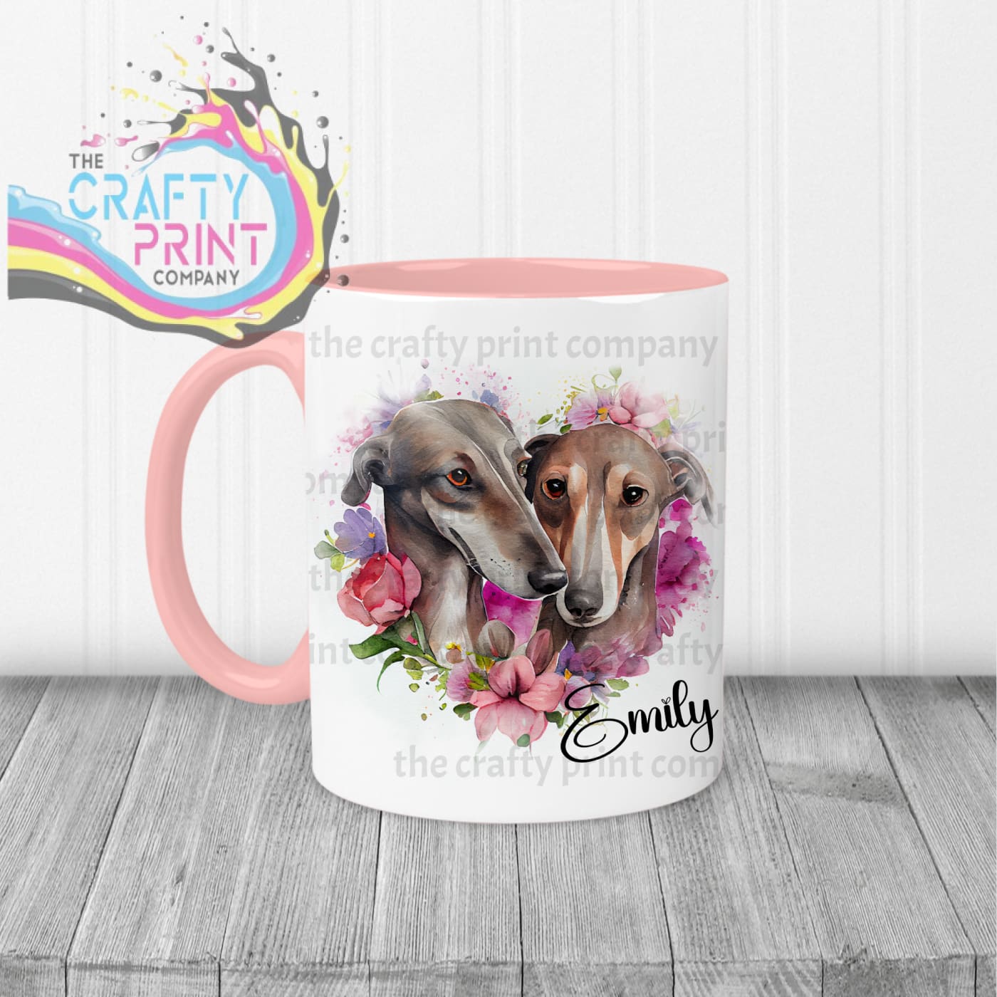 Greyhounds Floral Personalised Mug - Pink Handle & Inner