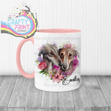 Greyhounds Floral Personalised Mug - Pink Handle & Inner