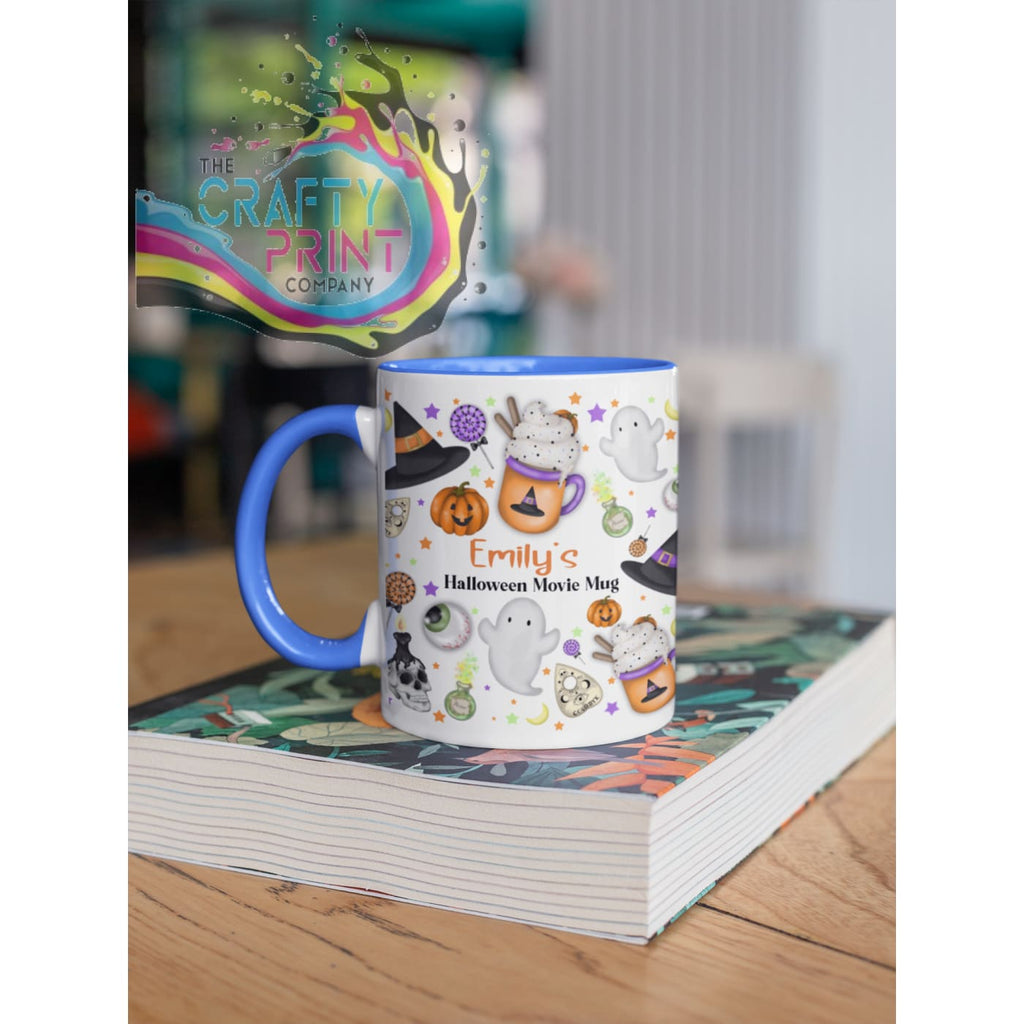 Halloween Movie Personalised Mug - Blue Handle & Inner -