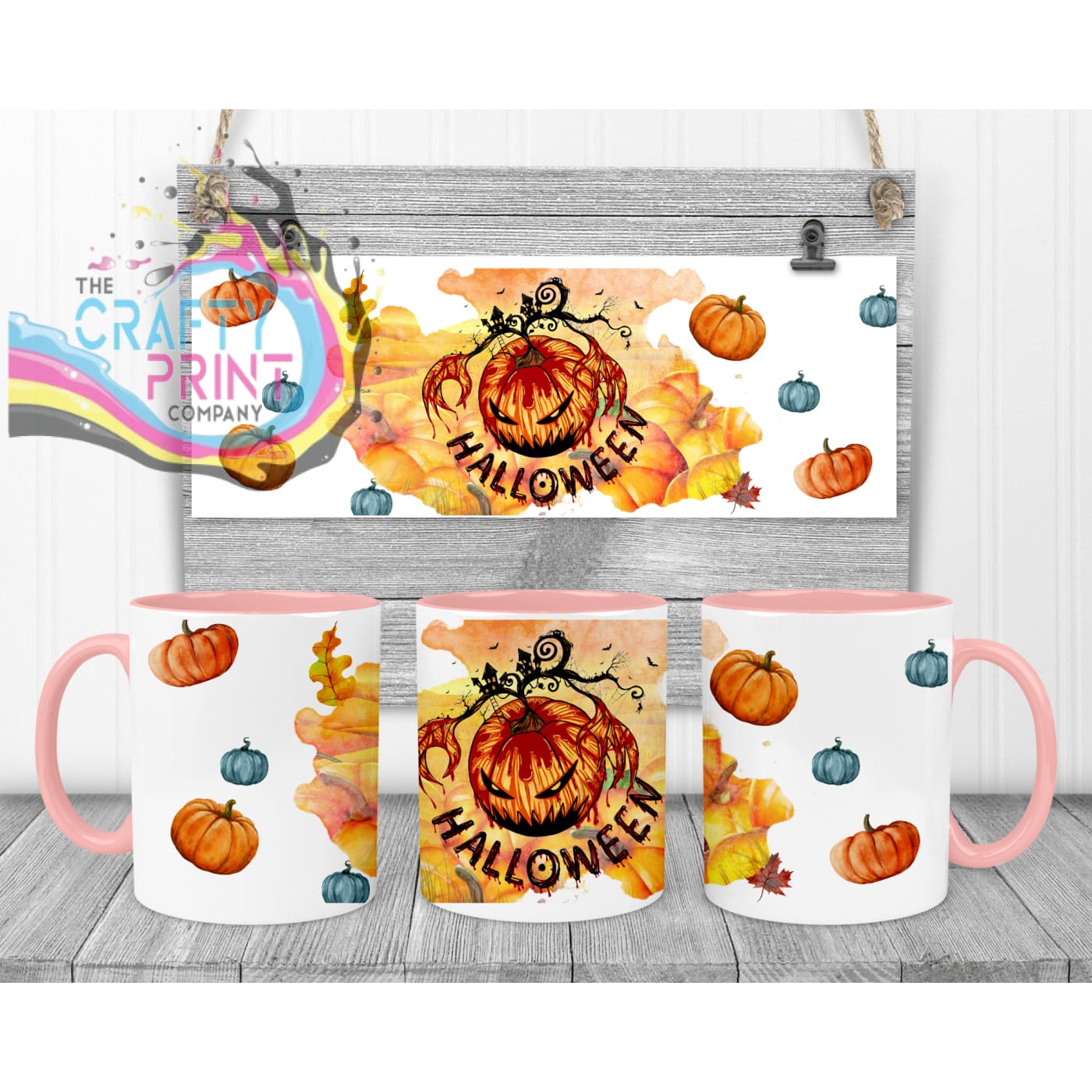 Halloween Pumpkin Mug - Pink Handle & Inner - Mugs
