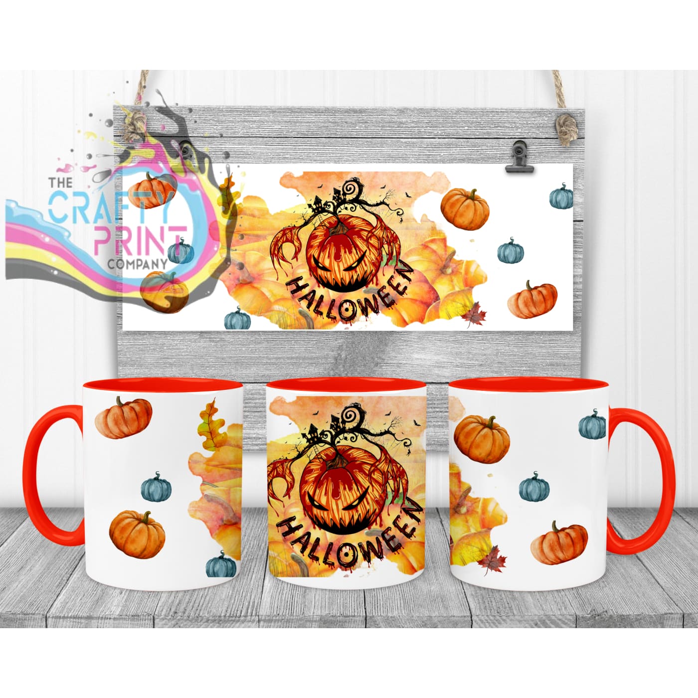 Halloween Pumpkin Mug - Red Handle & Inner - Mugs