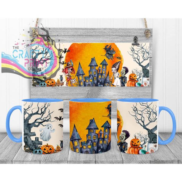 Halloween Scene V2 Mug - Blue Handle & Inner - Mugs