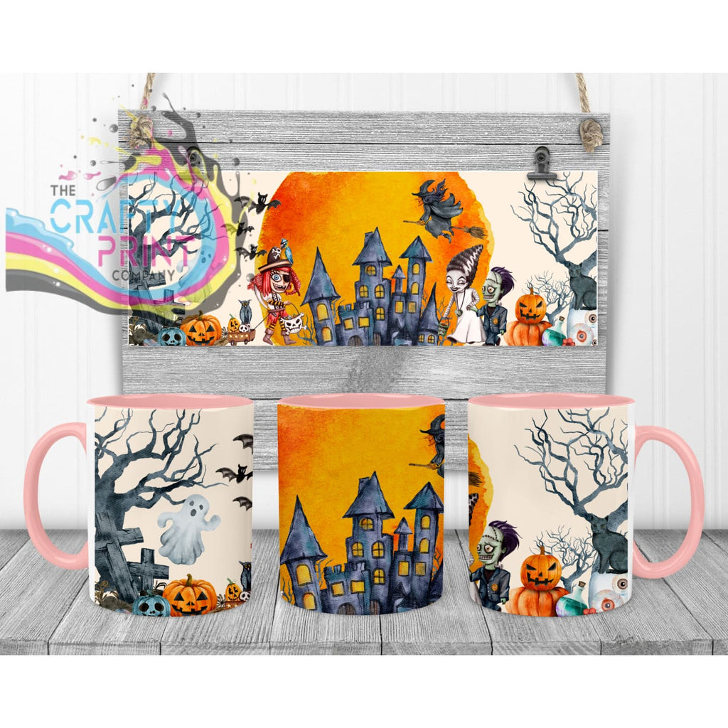 Halloween Scene V2 Mug - Pink Handle & Inner - Mugs