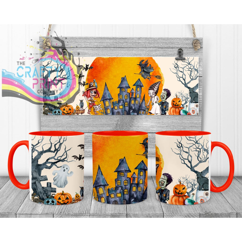 Halloween Scene V2 Mug - Red Handle & Inner - Mugs