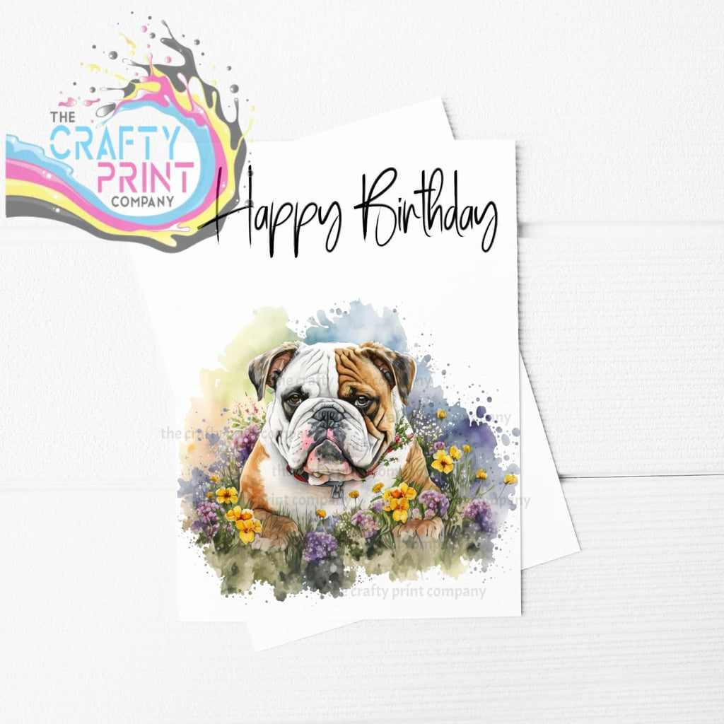 Happy Birthday Bulldog Flowers A5 Card - Greeting & Note