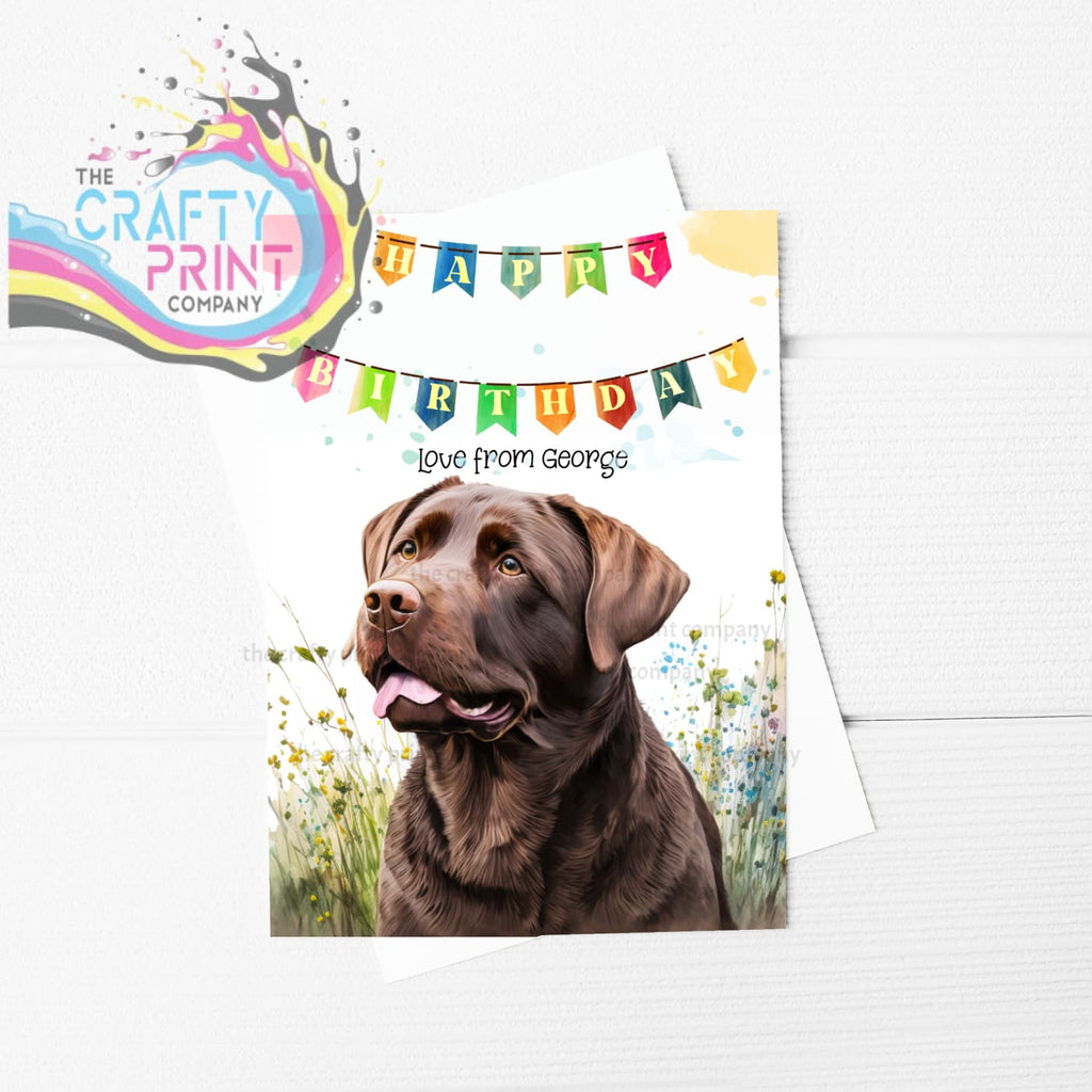 Happy Birthday Bunting Chocolate Labrador A5 Card - Greeting