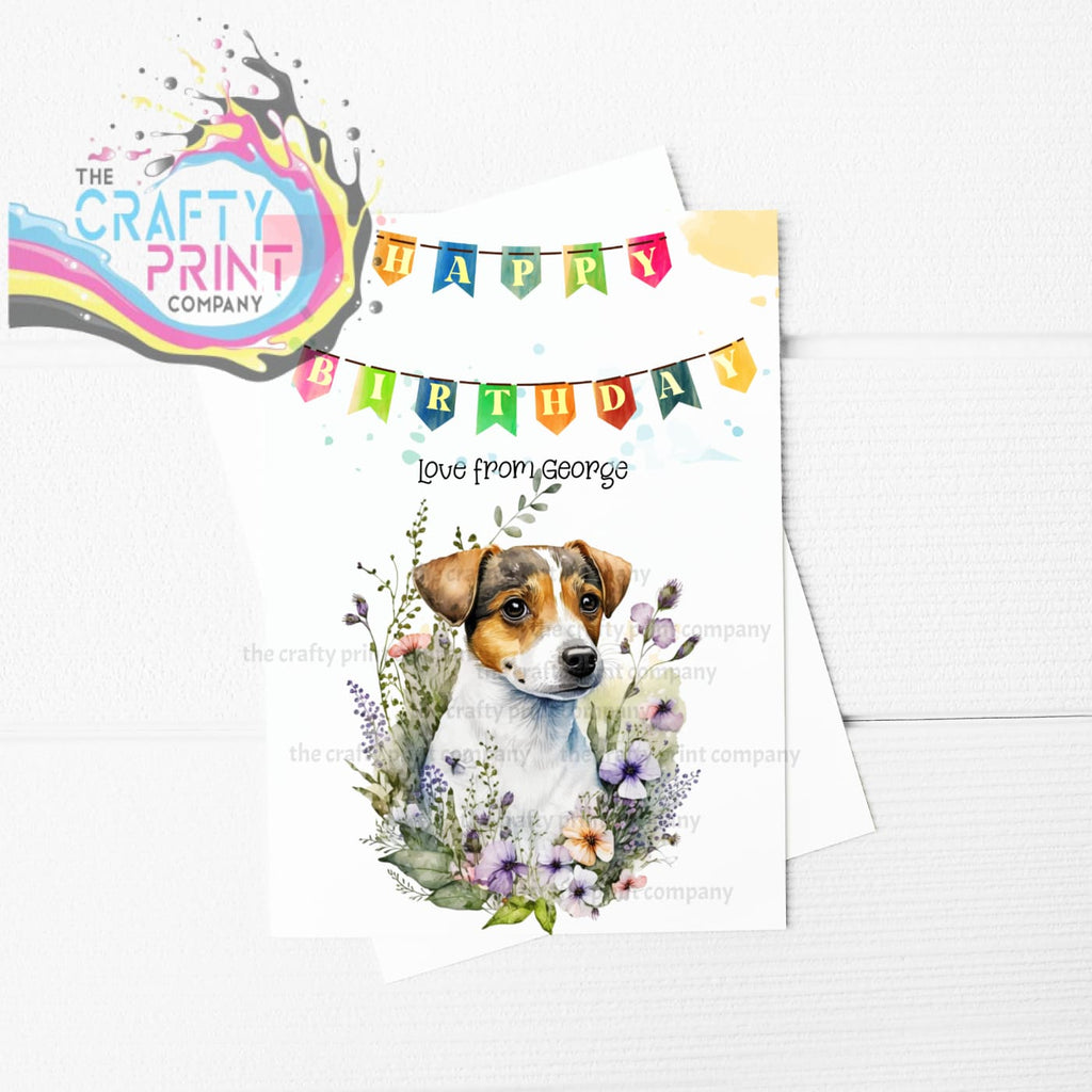 Happy Birthday Bunting Jack Russell Flowers A5 Card -