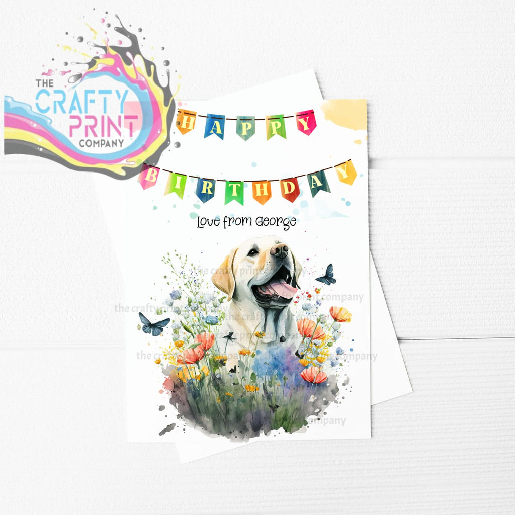 Happy Birthday Bunting Labrador Flowers A5 Card - Greeting &